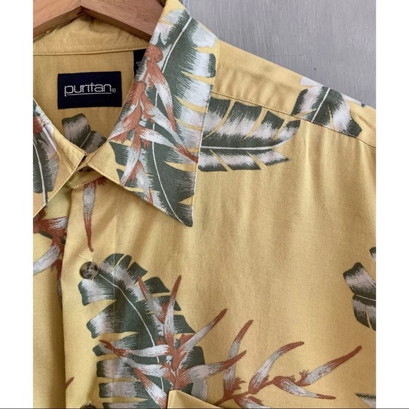 Puritan Vintage Yellow Hawaiian Camp Shirt Sz L - Picture 3 of 7